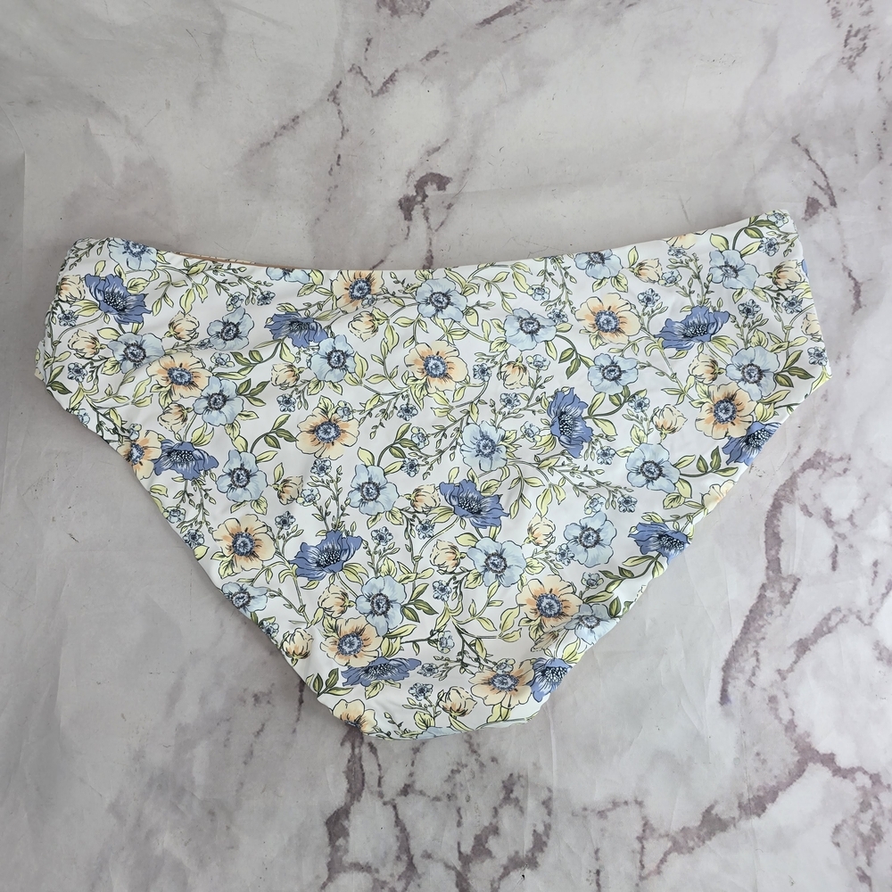 J Crew Swim Bottom Blue High Rise Cut Bikini Knot Tie Waist Floral Vines BF204 - Picture 5 of 11
